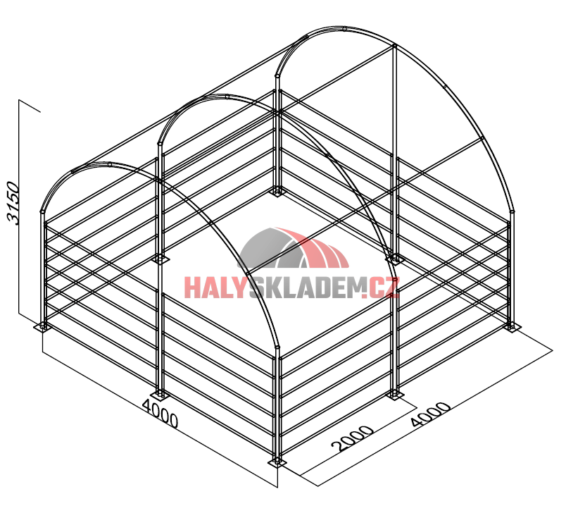 Rozměrový výkres přístřešku 4x4x3,15 m