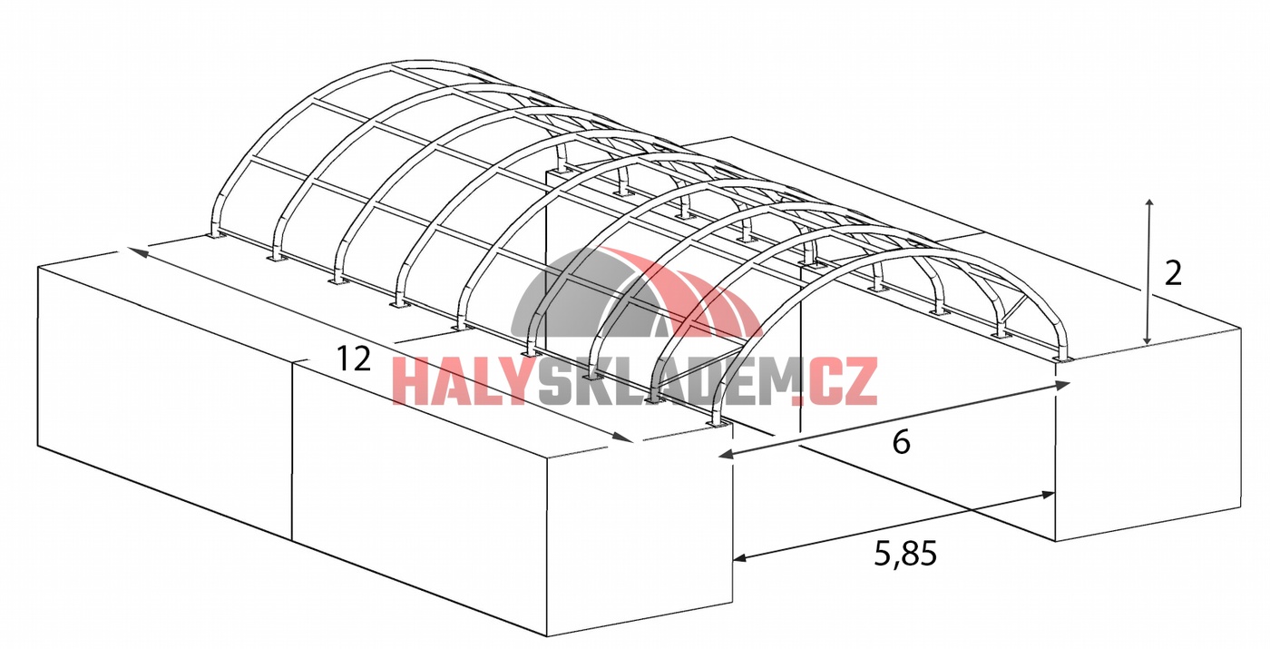 Rozměrový výkres kontejnerového přístřešku - 12x6x2 m