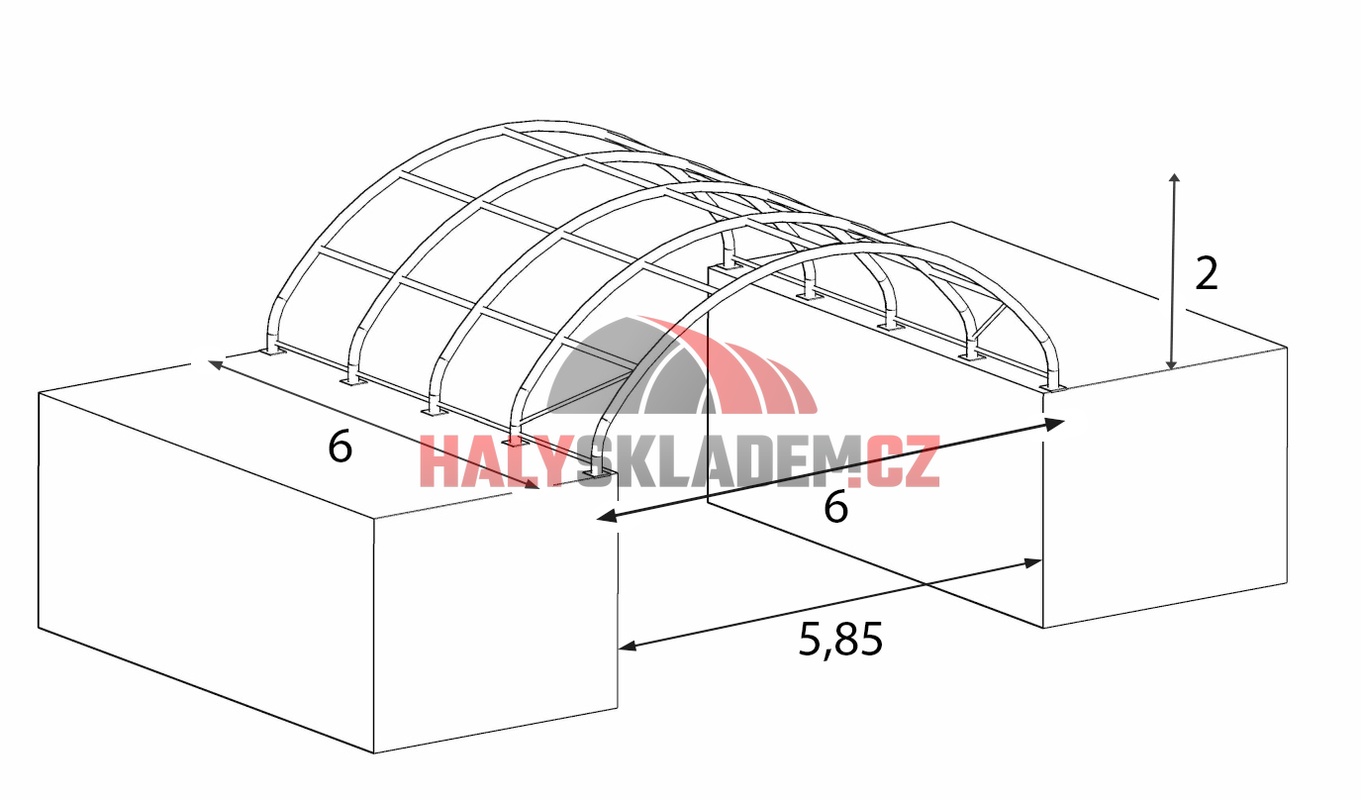 Rozměrový výkres kontejnerového přístřešku - 6x6x2 m