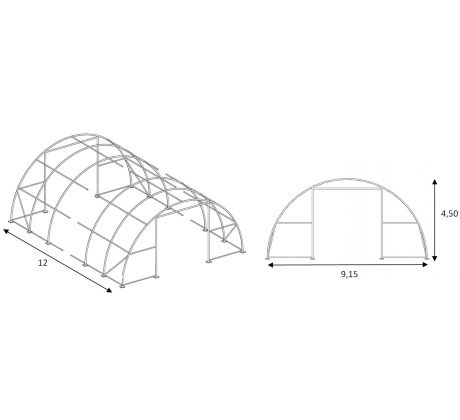 Konstrukce haly 9,15 m x 12 m x 4,5 m