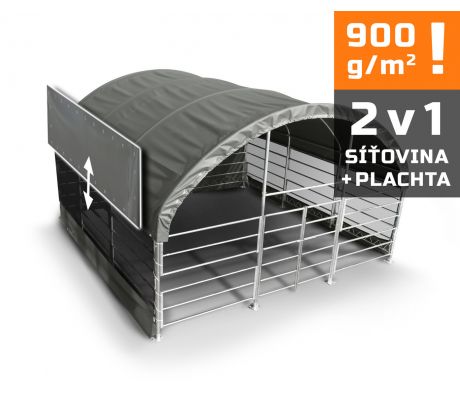 Přístřešek pro zvířata 6x6 m, vč. hrazení, 900g/m2 síť + plachta (2v1)