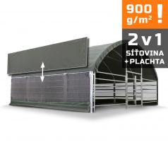 Přístřešek pro zvířata 8x8 m, vč. hrazení, 900g/m2, síť + plachta (2v1)