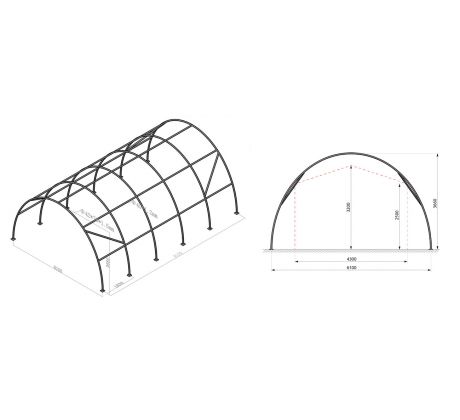 Konstrukce haly 6,1 m x 9,15 m x 3,66 m