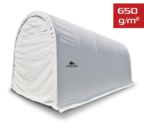 Plachtová garáž na karavan / obytné auto, Š 4,3 × D 9,2 × V 4,3 m, 650 g/m2, bílá