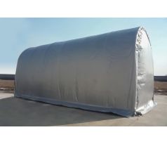 Plachtová garáž na karavan / obytné auto, Š 4,3 × D 7,5 × V 4,3 m, 650 g/m2, šedá