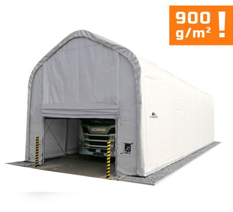 Plachtová garáž na autobus / nákladní automobil / multifunkční hala, Š 5,5 × D 15 × V 5,3 m, 900 g/m2, bílá