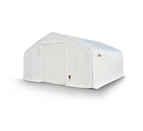 Plachtová hala šířka: 10 m, délka: 12,2 m, výška: 5,2 m, rozteč oblouků 2,44 m, PVC 900 g/m2 BÍLÁ